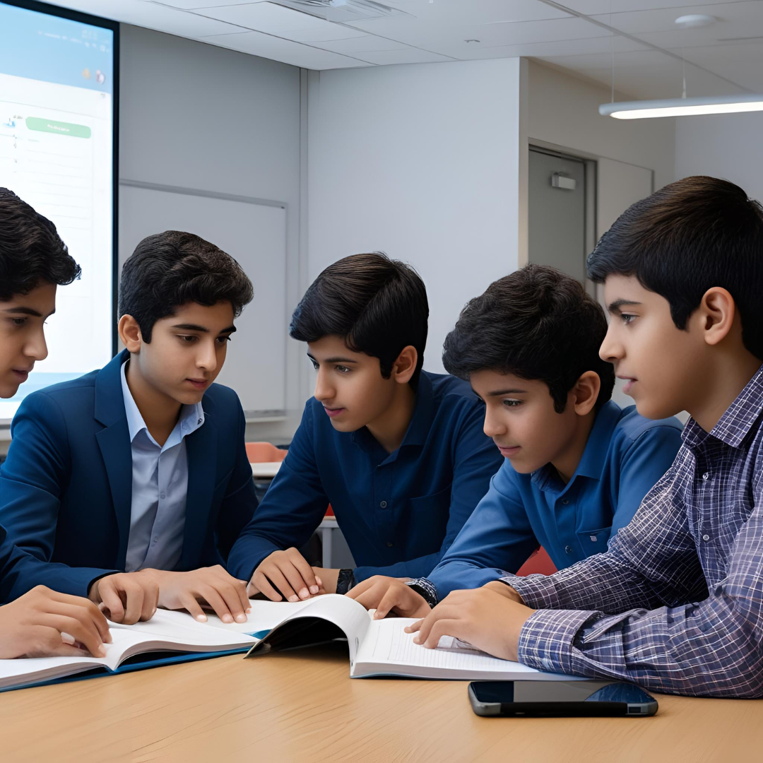 A group of students studying, a smart classroom